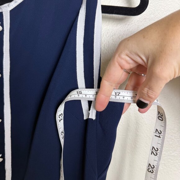 VTG Sonia K Navy & White Sleeveless Dress w/ Pleated Hem Button Front Sz M - Picture 7 of 10